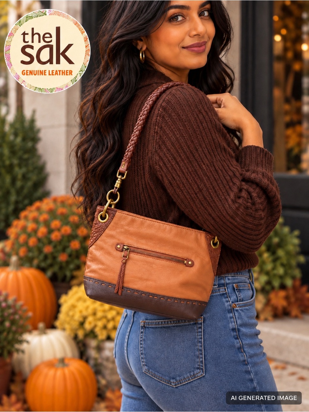 The Sak Indio Leather Shoulder Bag Teak Bloc Brown NWT Boho Western ($149)